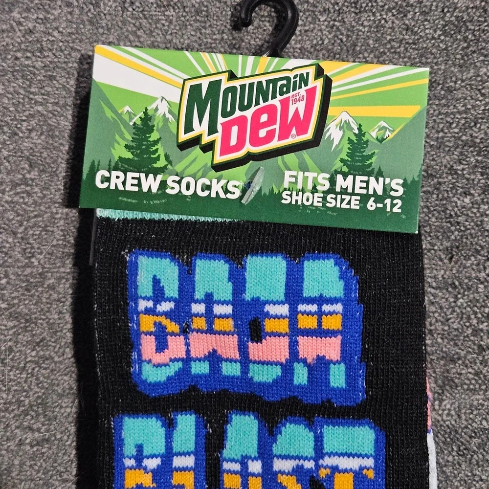 Mountain Dew Baja Blast Mens Crew Socks Black Teal Logo Size 6-12 NEW